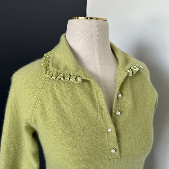 Cynthia Steffe Cashmere Pistachio Green Pearl Button Sweater Peter Pan Preppy - Picture 6 of 8